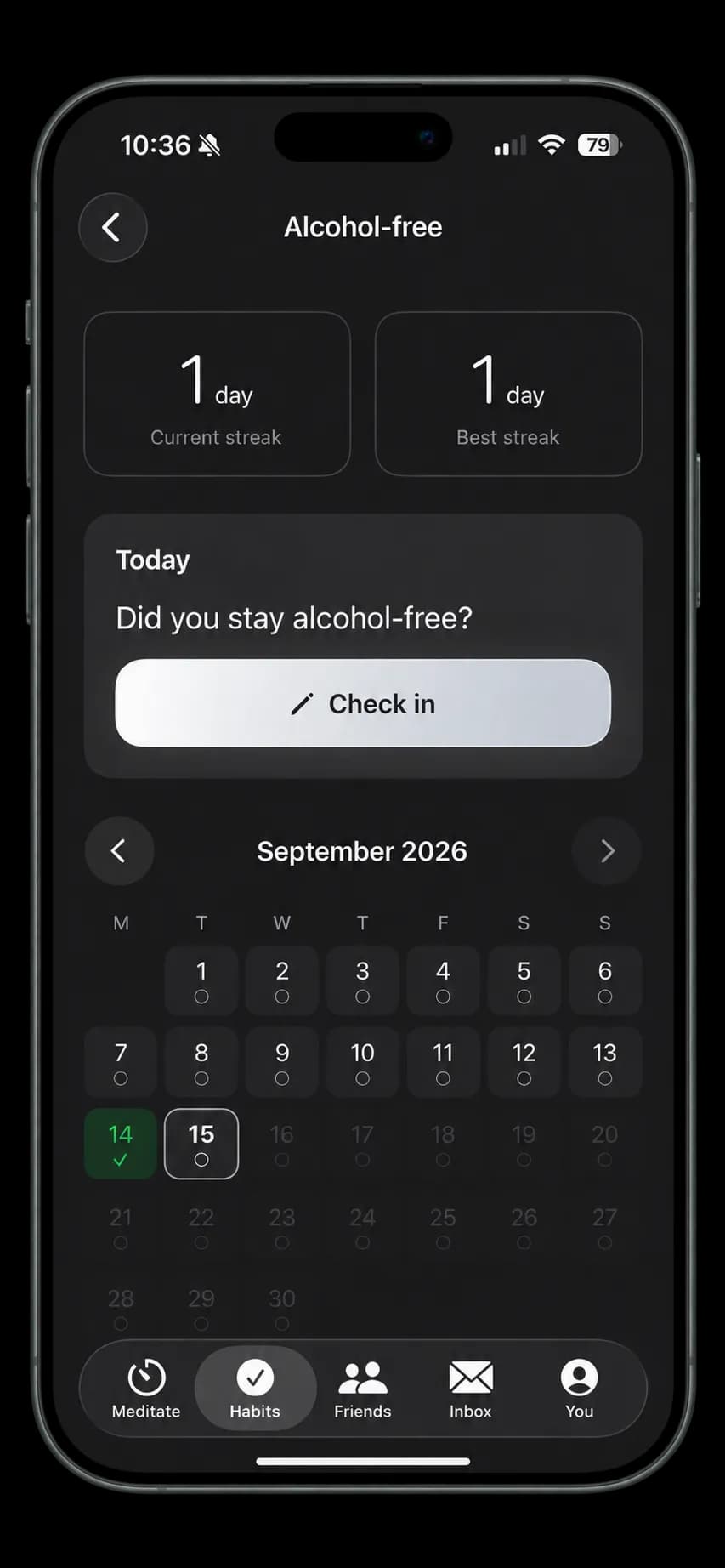 Thanks habit check-in and calendar on an iPhone