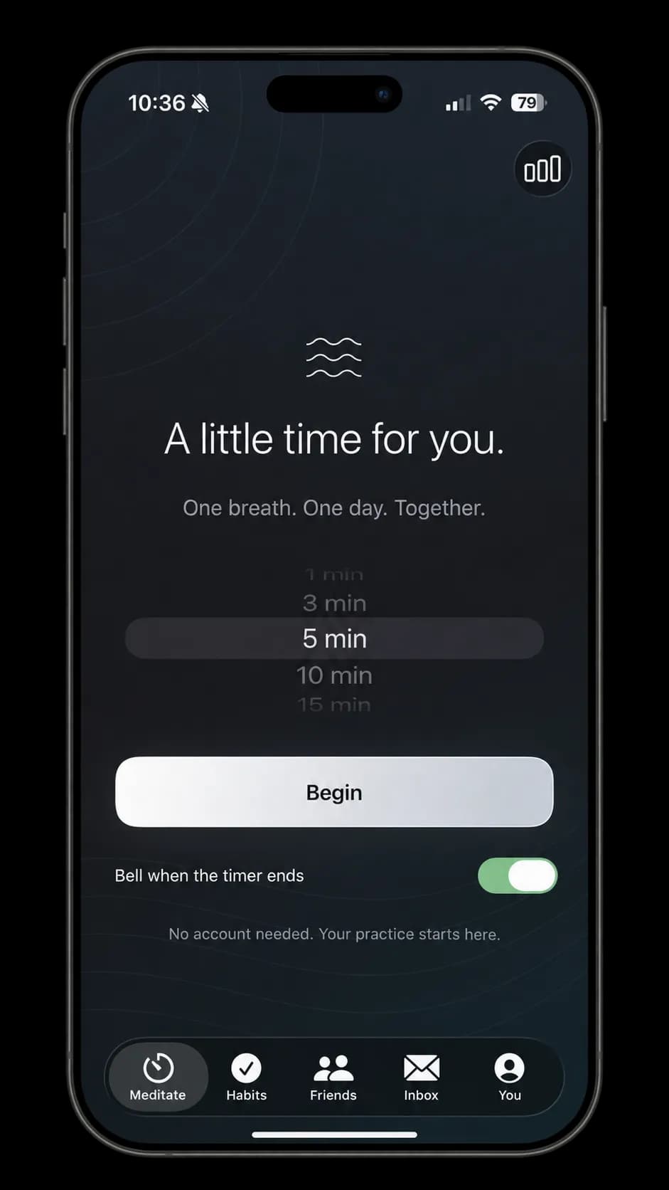 Thanks meditation timer on an iPhone